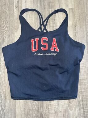 NWT All In Motion Girls XXL 16/18 Moisture Wicking Crop Tank Top USA Navy